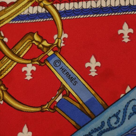 HERMES Carre 90 Scarf ""SELLES A HOUSSE"" Silk Red Auth am9081 - Picture 13 of 14